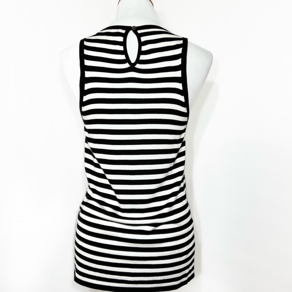 SOLD-Trina Turk Black & White Striped Sleeveless Knit Tank Top - Picture 2 of 8